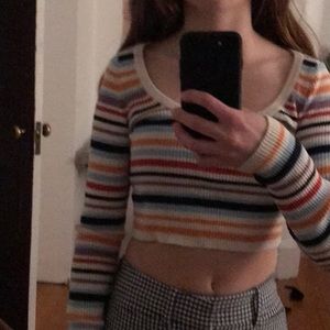cropped striped long sleeve top american eagle